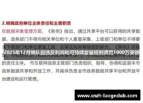 2025年12月狼队因违反利润和可持续发展规则遭罚1000万英镑