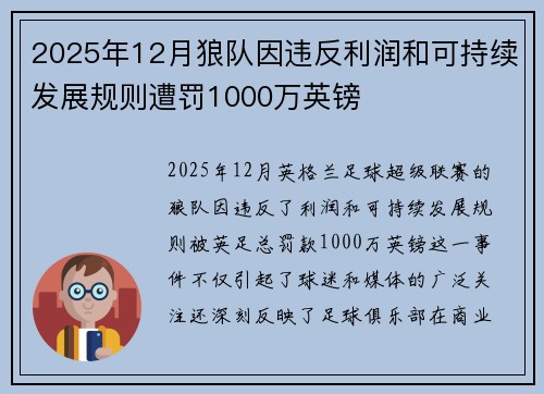 2025年12月狼队因违反利润和可持续发展规则遭罚1000万英镑